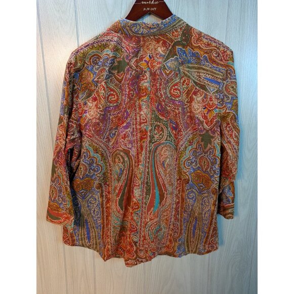 Lauren Ralph Lauren Shirt Womens 2XL Paisley Button Up Multicolor Orange Long - Picture 2 of 6